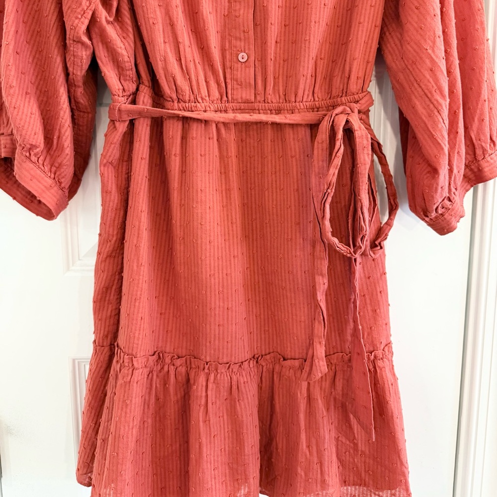 Textured Rust Button Front Belted Shirt Dress Size 1X - Picture 4 of 12